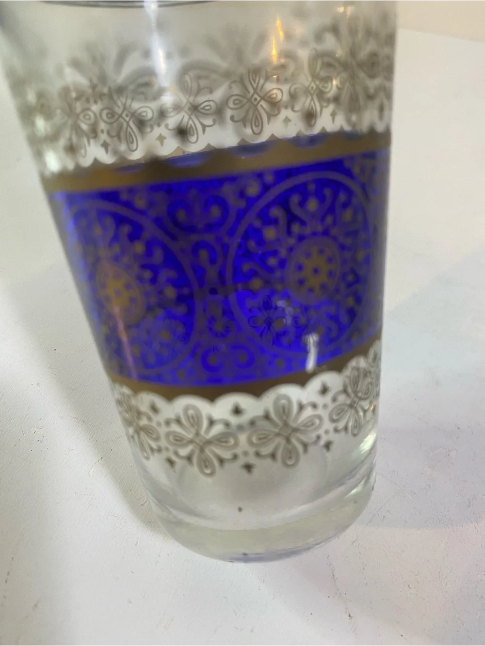 Set Of 4 Moroccan Royal Blue & Green Bar Glasses Gold Moorish Arabesque Design